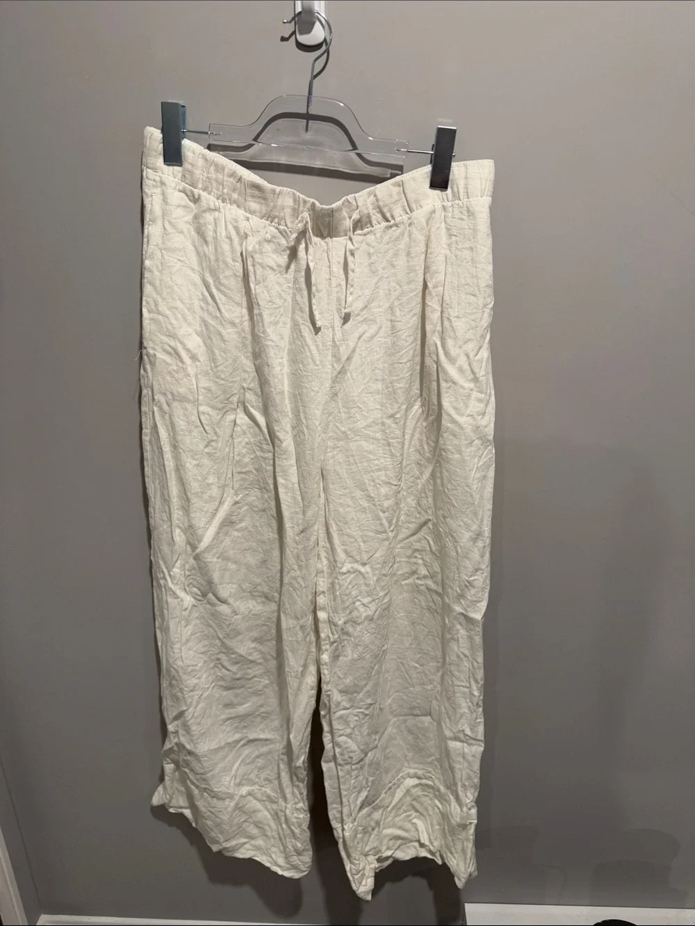 Zara Cream Drawstring Wide-Leg Linen Pants